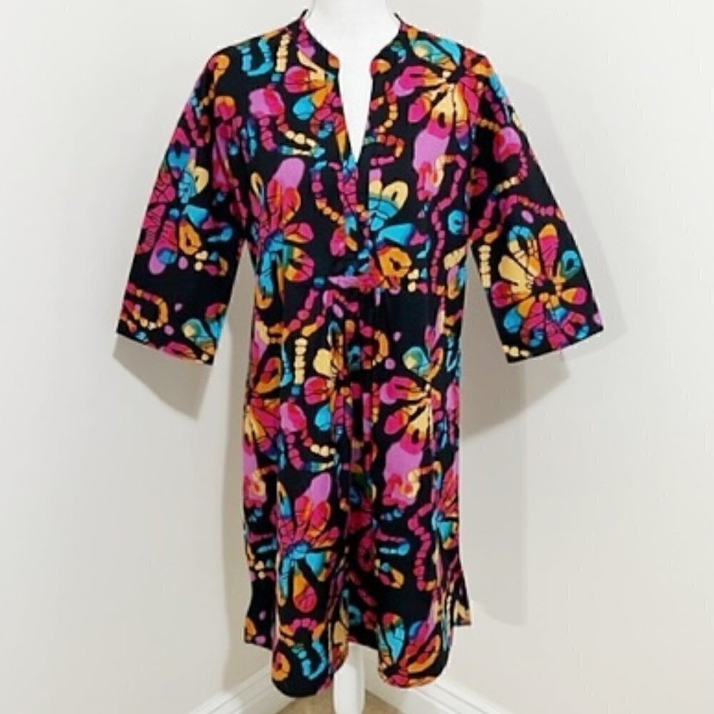 KikiSol Dress Tunic Cover-Up Colorful Floral Cotton - Picture 1 of 4